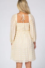 PinkBlush Beige Textured Dot Smocked Square Neck Chiffon Maternity Dress - 