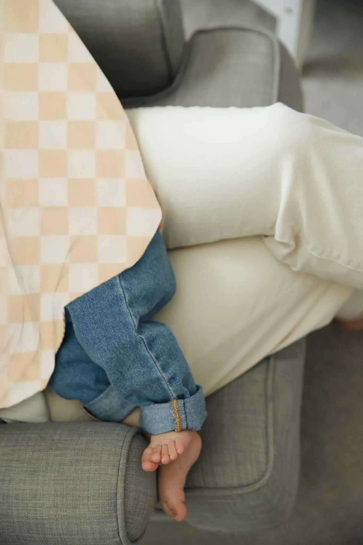 Little Mae & Co Beige & White Checkered Carseat Cover - 