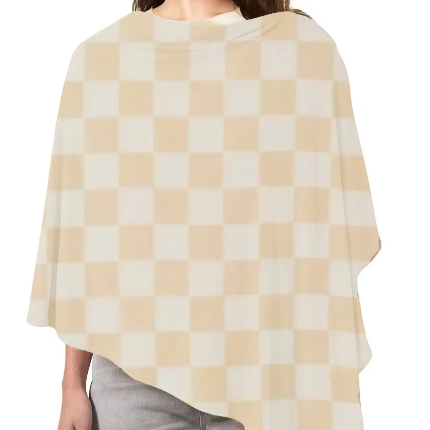 Little Mae & Co Beige & White Checkered Carseat Cover - 