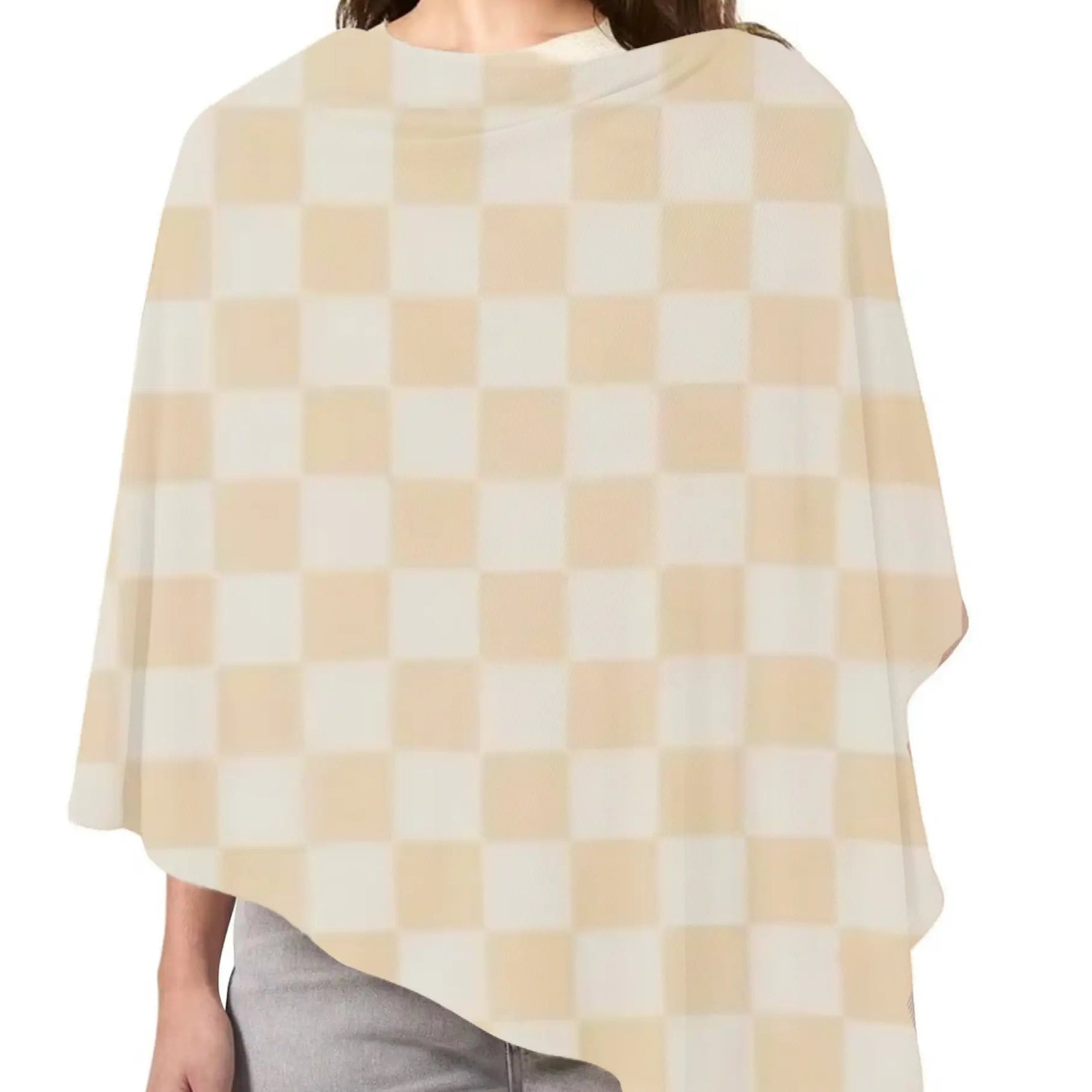 Little Mae & Co Beige & White Checkered Carseat Cover - 