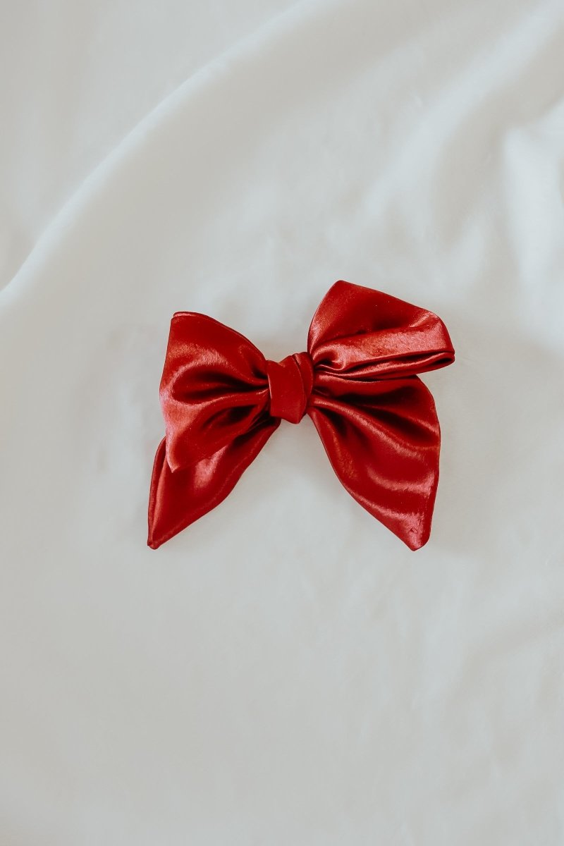 Little Mae & Co Berry Bow Clips Red Satin Handmade Pinwheel Bow for Girls - Everetts Place Boutique - 