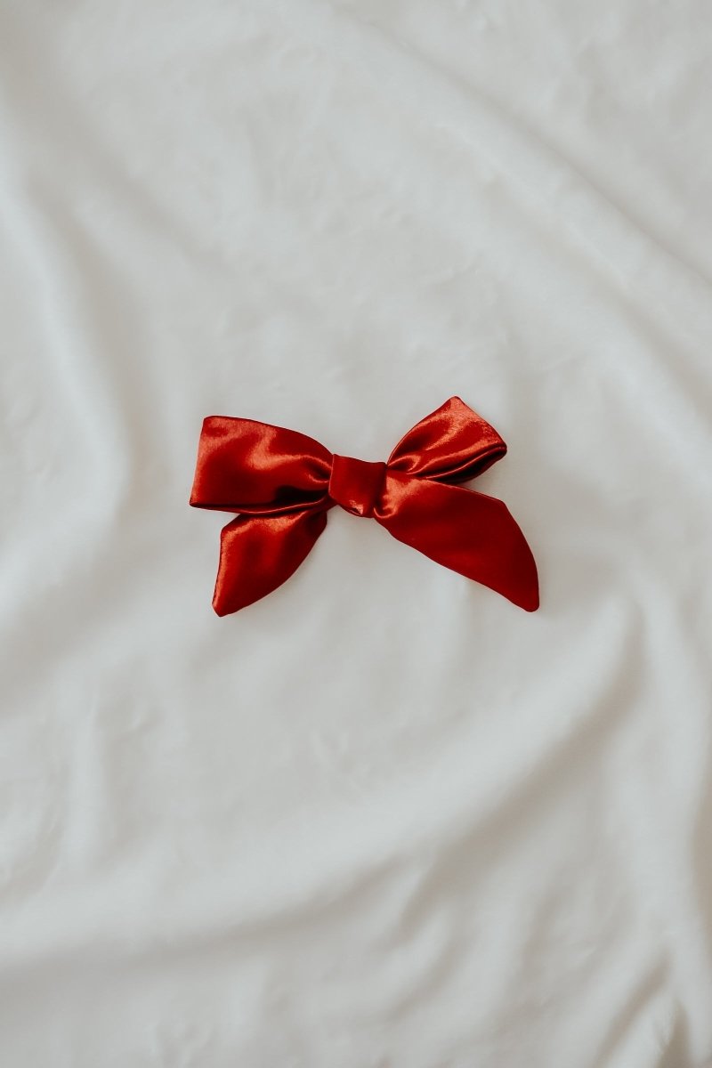 Little Mae & Co Berry Bow Clips Red Satin Handmade Pinwheel Bow for Girls - Everetts Place Boutique - 