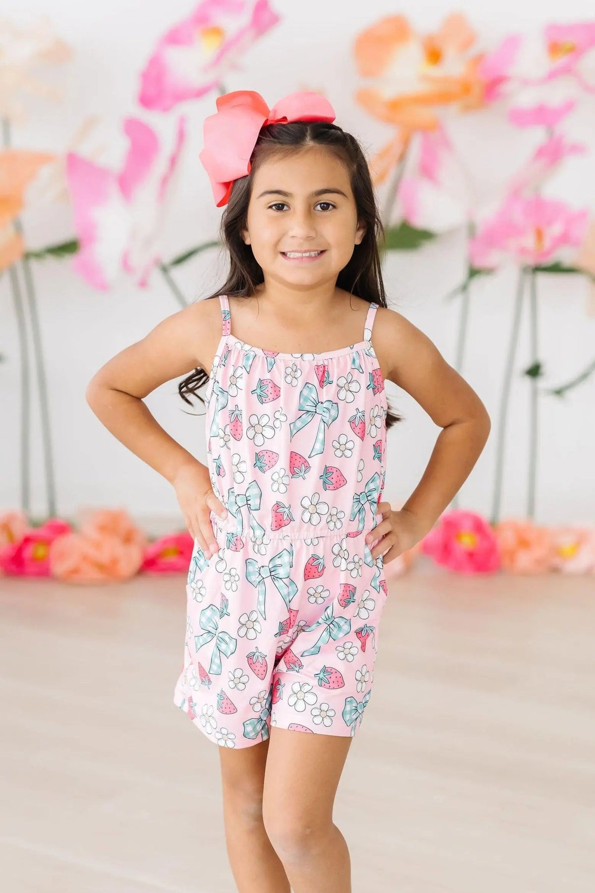 Berry Picnic Strappy Play Romper - Baby & Toddler Clothing, Dress, Smile, Facial expression, Pink | Everetts Place