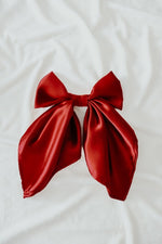 Little Mae & Co Berry Red Oversized Bow Clip Satin Hair Accessory Gift - Everetts Place Boutique - 
