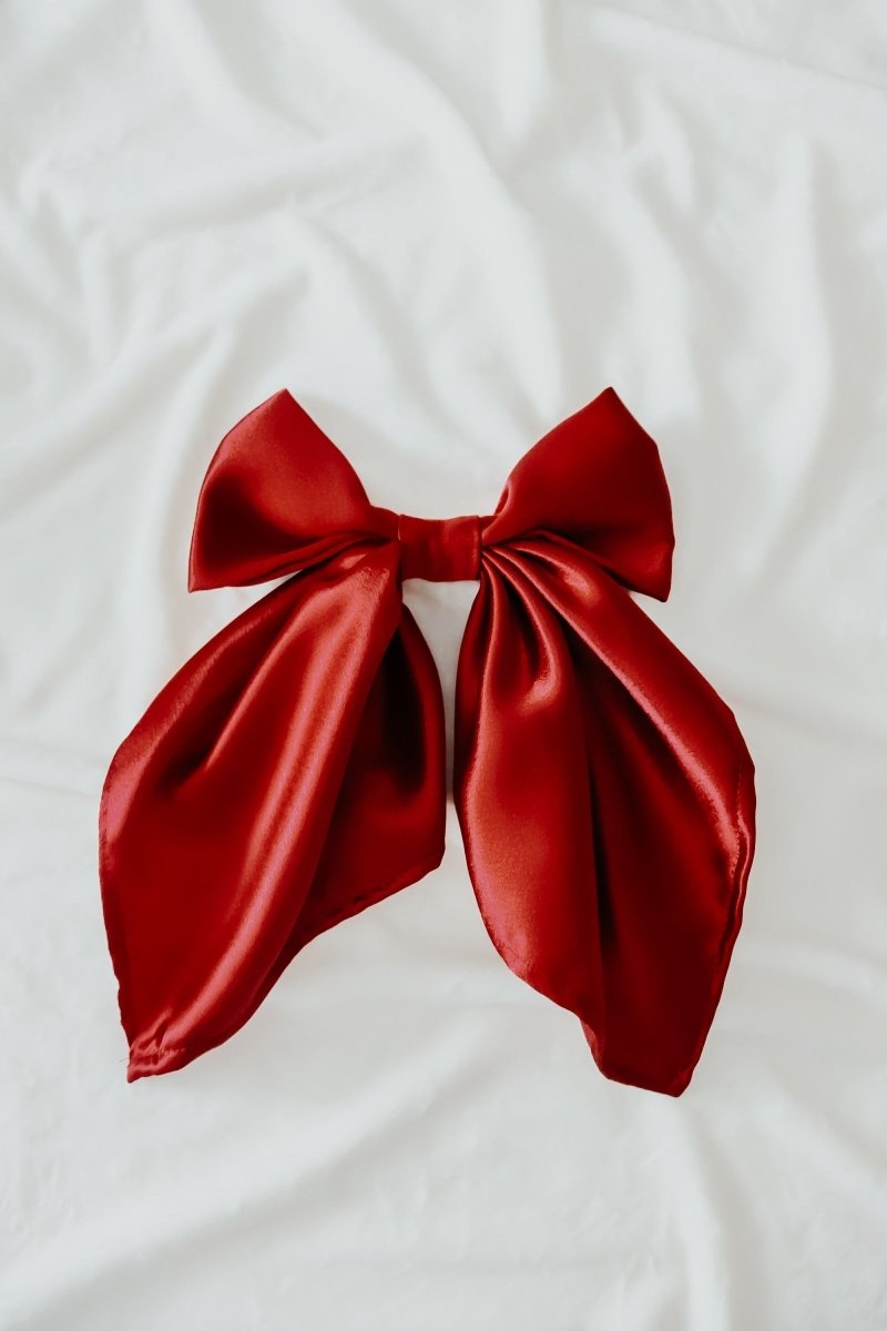 Little Mae & Co Berry Red Oversized Bow Clip Satin Hair Accessory Gift - Everetts Place Boutique - 