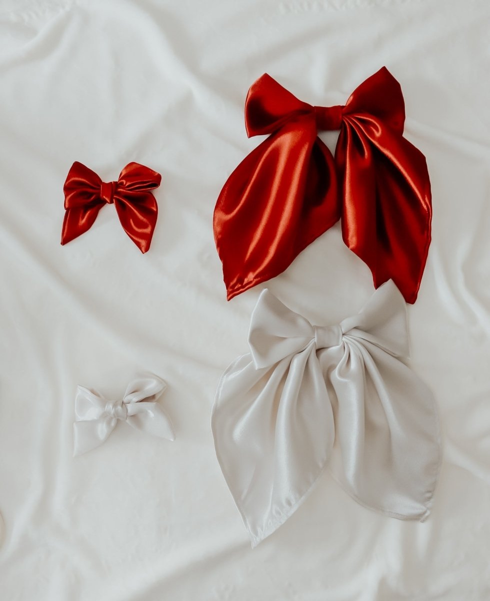 Little Mae & Co Berry Red Oversized Bow Clip Satin Hair Accessory Gift - Everetts Place Boutique - 
