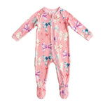Bestaroo Bestaroo Bamboo Bow Print Baby Footie With 2 Way Zipper And Mittens - 