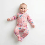 Bestaroo Bestaroo Bamboo Bow Print Baby Footie With 2 Way Zipper And Mittens - 