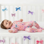 Bestaroo Bestaroo Bamboo Bow Print Baby Footie With 2 Way Zipper And Mittens - 