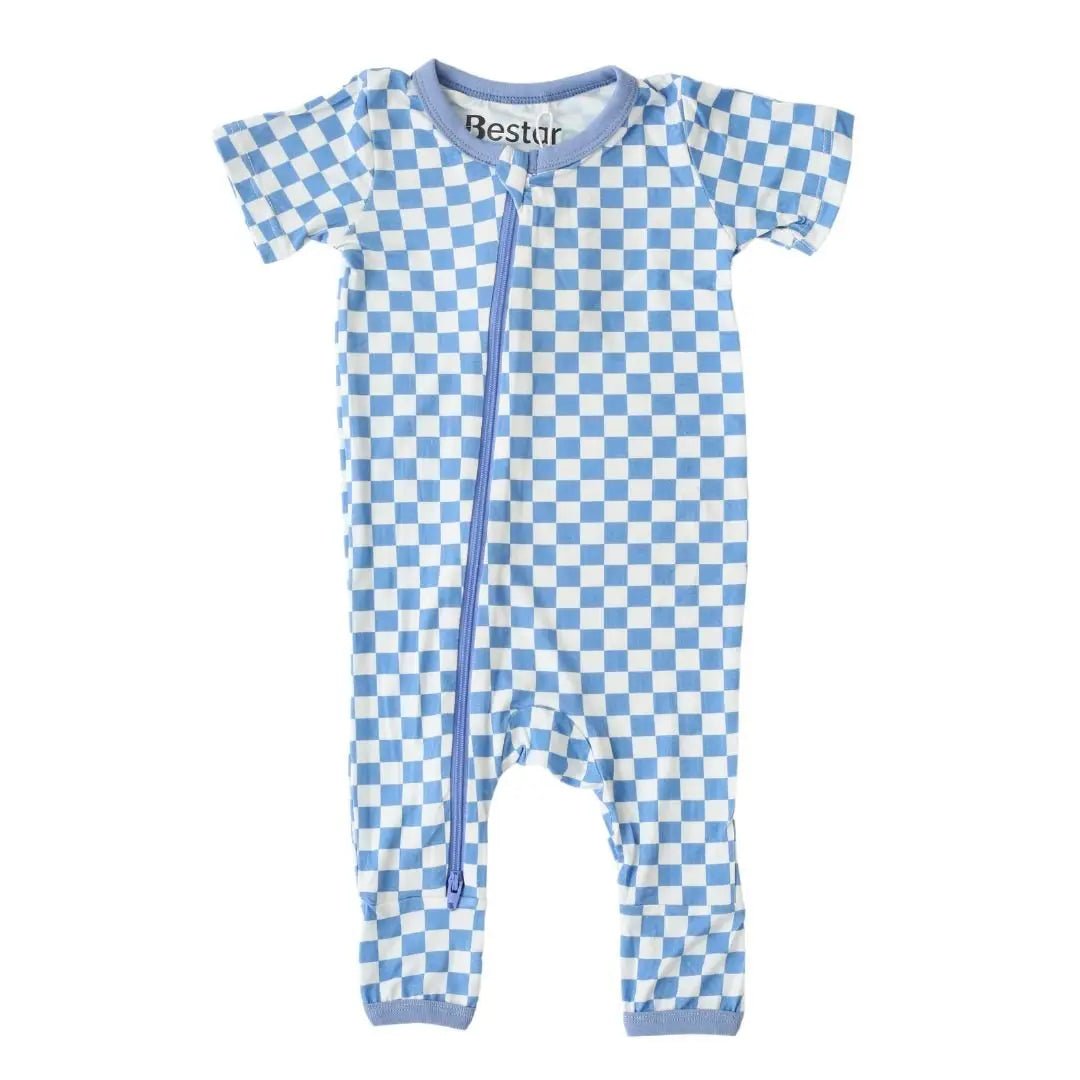 Bestaroo Bestaroo Blue Checkers Bamboo Baby Coverall With 2 Way Zipper - 
