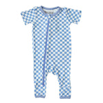 Bestaroo Bestaroo Blue Checkers Bamboo Baby Coverall With 2 Way Zipper - 