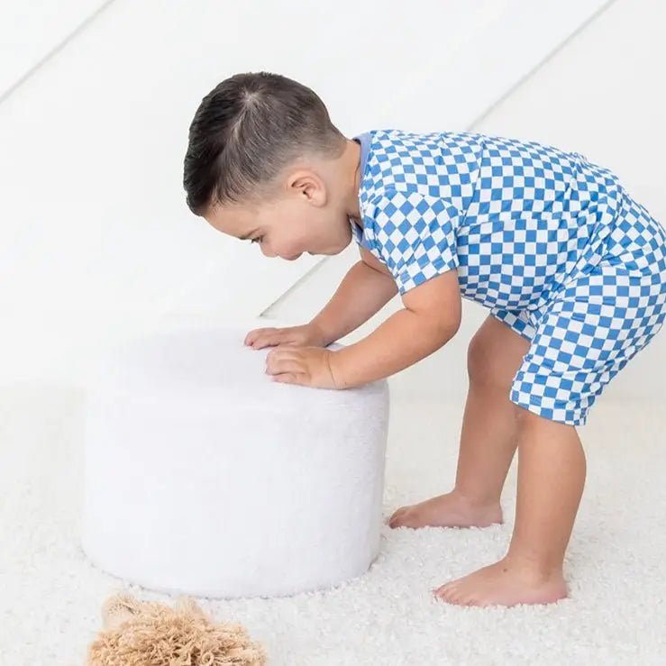 Bestaroo Bestaroo Blue Checks Bamboo Shorts Pajama Set For Kids - 
