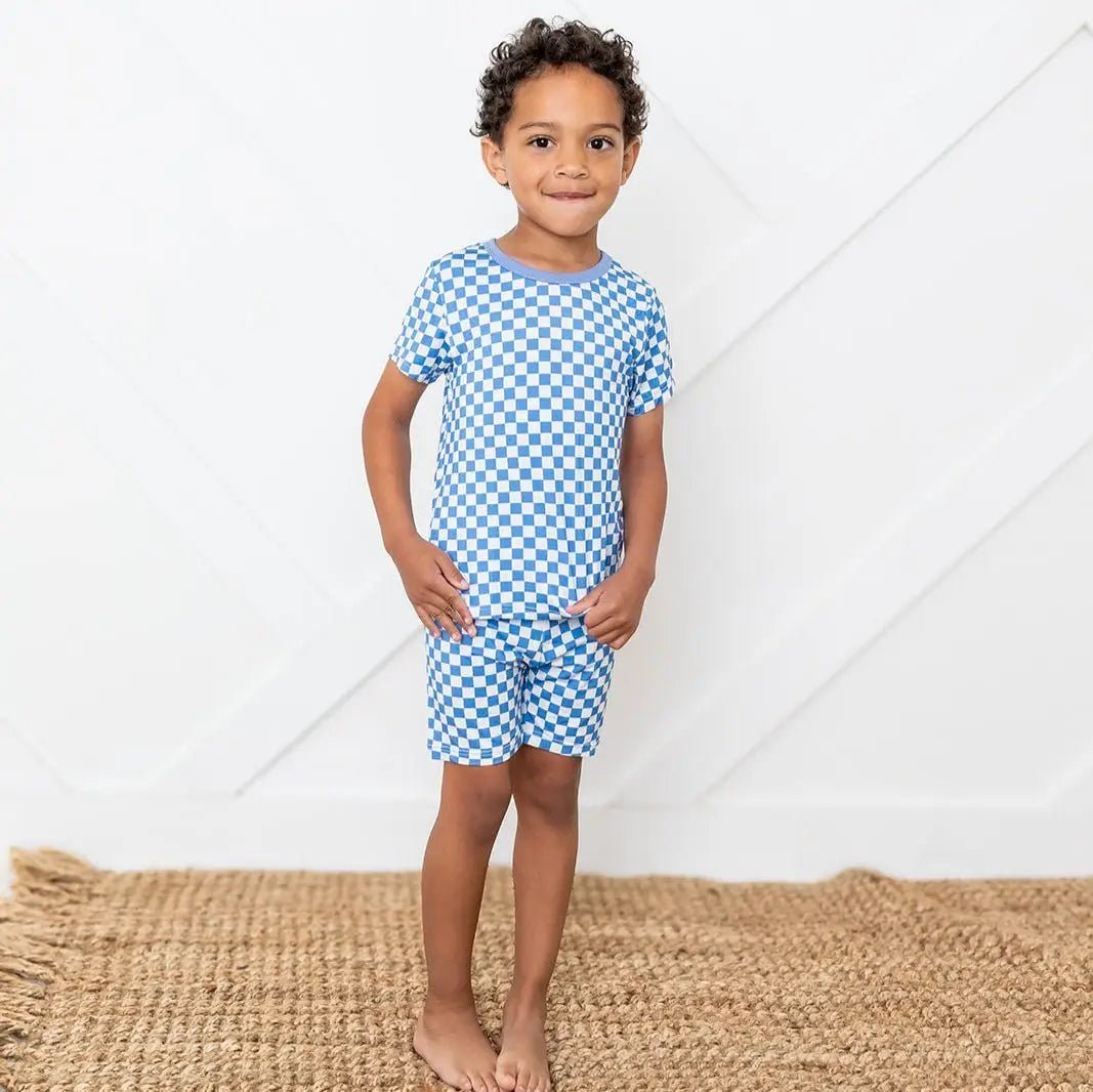 Bestaroo Bestaroo Blue Checks Bamboo Shorts Pajama Set For Kids - 