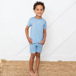 Bestaroo Bestaroo Blue Checks Bamboo Shorts Pajama Set For Kids - 