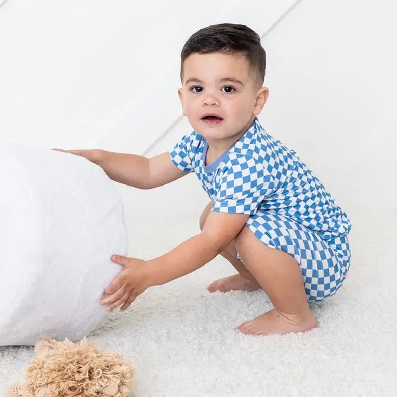 Bestaroo Bestaroo Blue Checks Bamboo Shorts Pajama Set For Kids - 