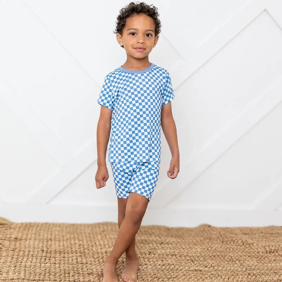 Bestaroo Bestaroo Blue Checks Bamboo Shorts Pajama Set For Kids - 
