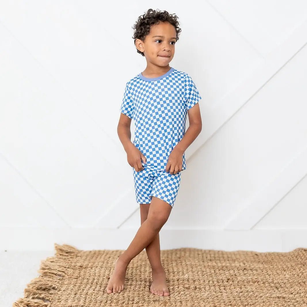Bestaroo Bestaroo Blue Checks Bamboo Shorts Pajama Set For Kids - 
