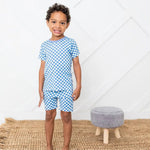 Bestaroo Bestaroo Blue Checks Bamboo Shorts Pajama Set For Kids - 