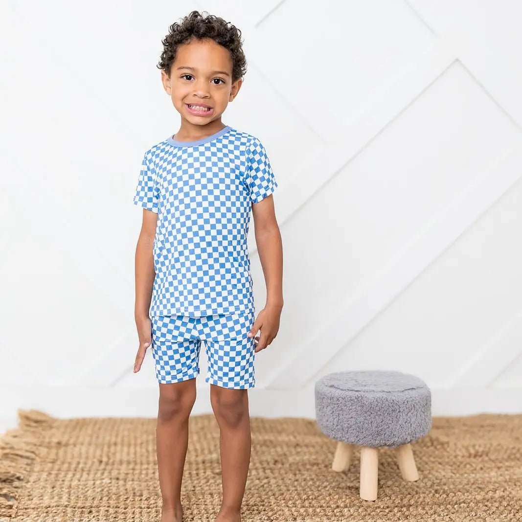 Bestaroo Bestaroo Blue Checks Bamboo Shorts Pajama Set For Kids - 