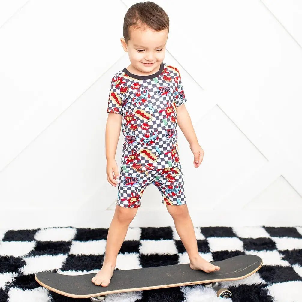 Bestaroo Bestaroo Boomin Checks Bamboo Shorts Set Pajamas For Kids - 