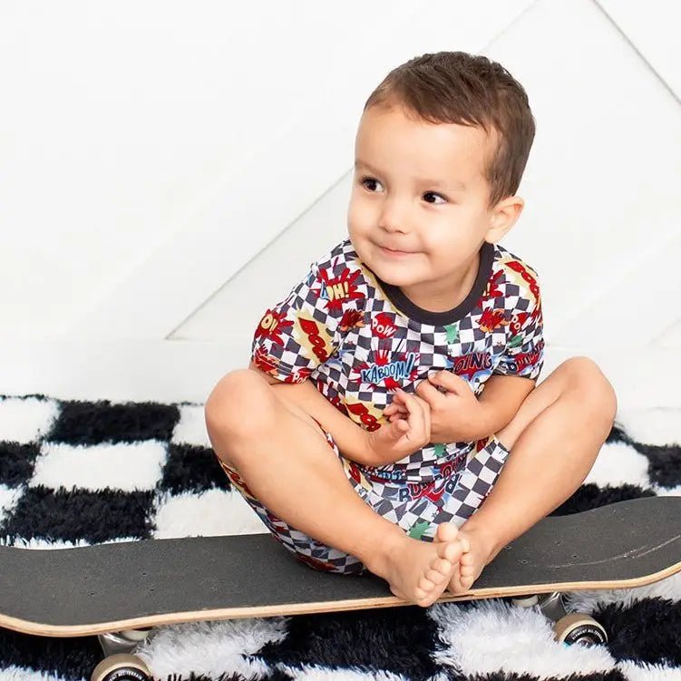Bestaroo Bestaroo Boomin Checks Bamboo Shorts Set Pajamas For Kids - 