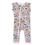 Bestaroo Bestaroo Doodle Days Flutter Sleeve Bamboo Baby Romper Dual Zippers - 