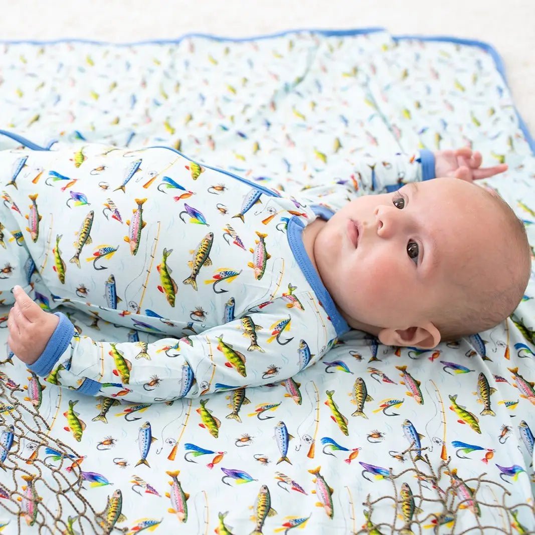 Bestaroo Bestaroo Fall Catch Footie For Babies With Colorful Fish Design Two Way Zipper - 