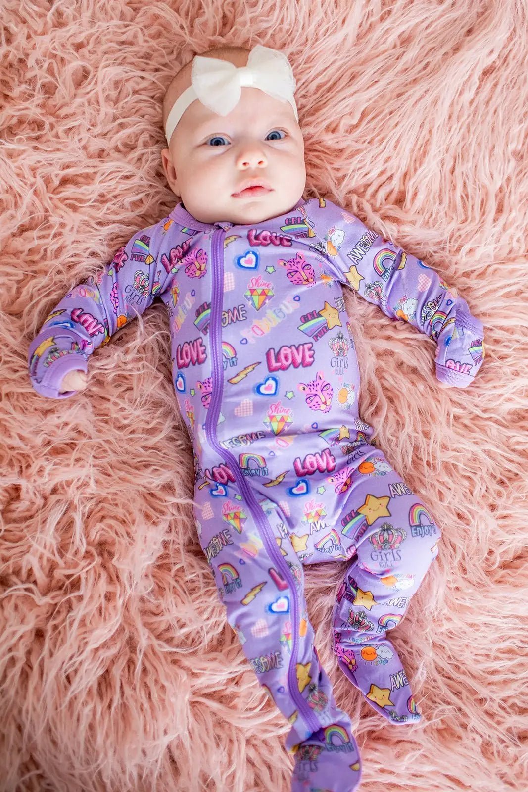 Bestaroo Bestaroo Girl Power Bamboo Footie With Dual Zippers And Mittens - 