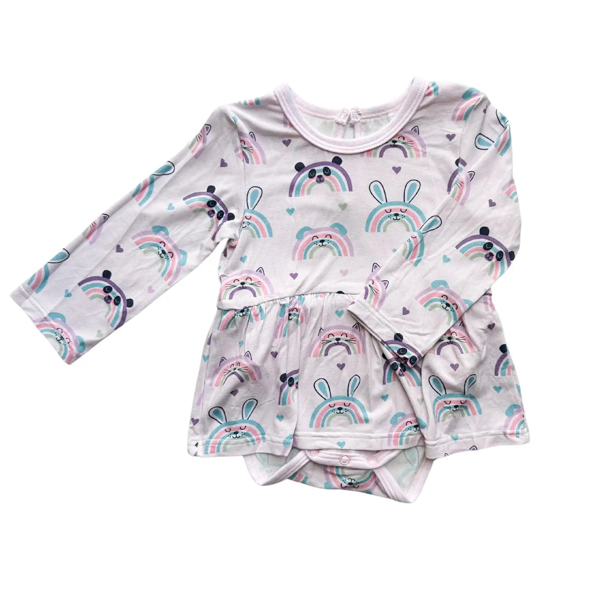 Bestaroo Bestaroo Happy Rainbows Bamboo Baby Bodysuit Dress With Snap Closure - 