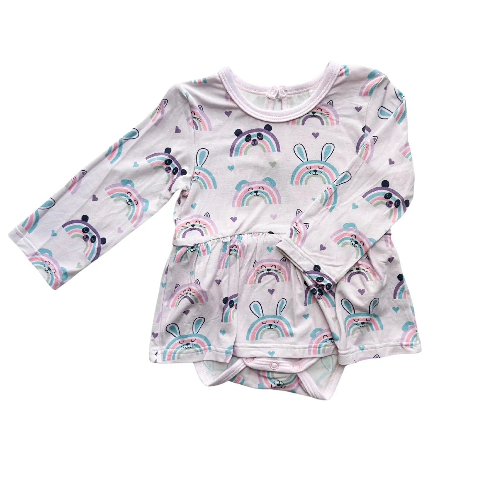 Bestaroo Bestaroo Happy Rainbows Bamboo Baby Bodysuit Dress With Snap Closure - 