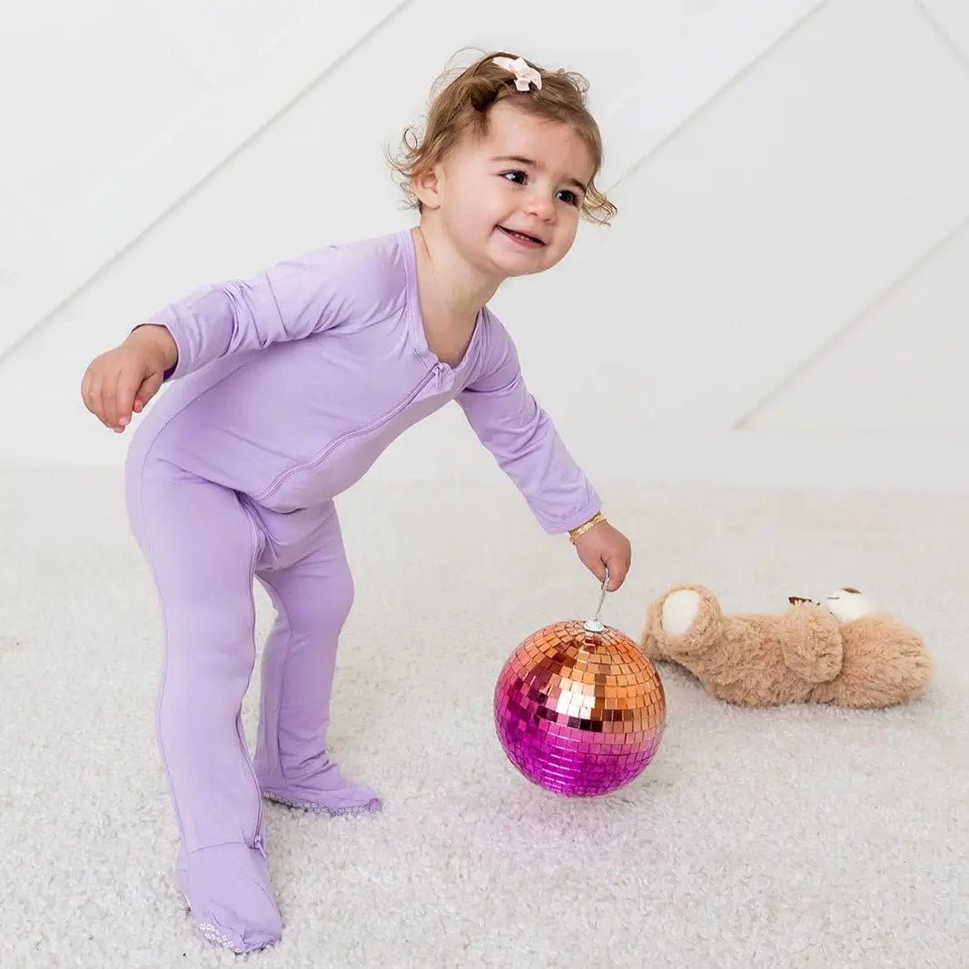 Bestaroo Bestaroo Lilac Bamboo Footie With Dual Zipper Fold Over Mittens - 
