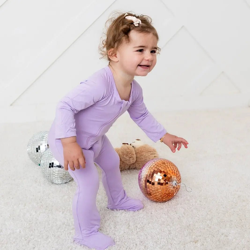 Bestaroo Bestaroo Lilac Bamboo Footie With Dual Zipper Fold Over Mittens - 