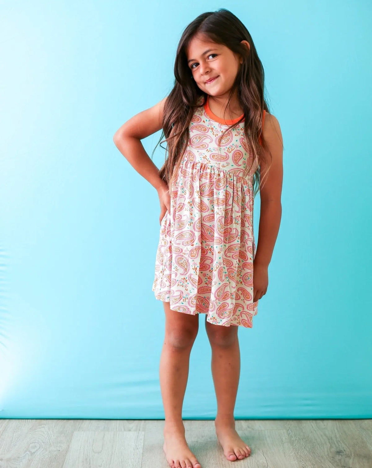 Bestaroo Bestaroo Paisley Racerback Toddler Dress Soft Bamboo Fabric With Long Sleeves - 