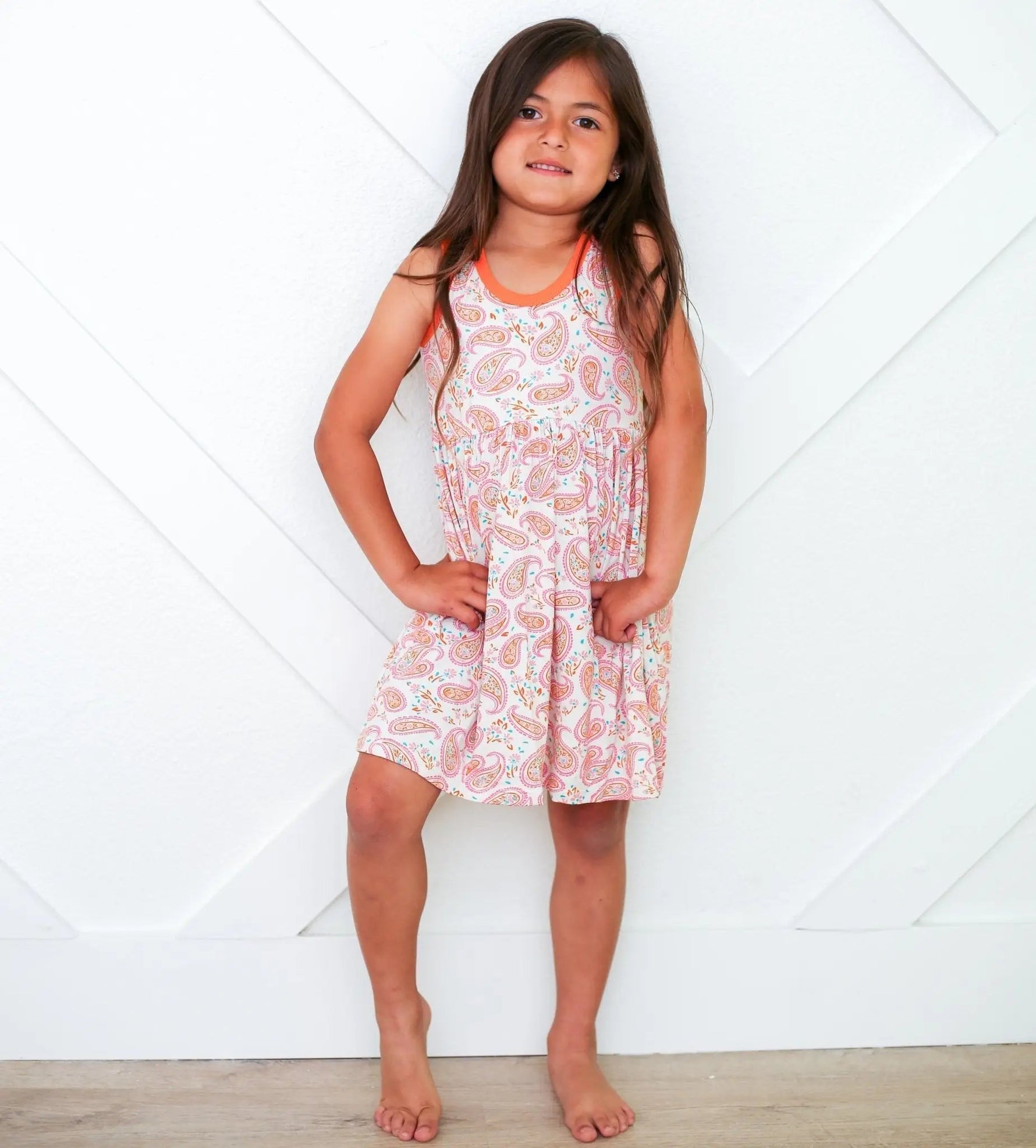 Bestaroo Bestaroo Paisley Racerback Toddler Dress Soft Bamboo Fabric With Long Sleeves - 