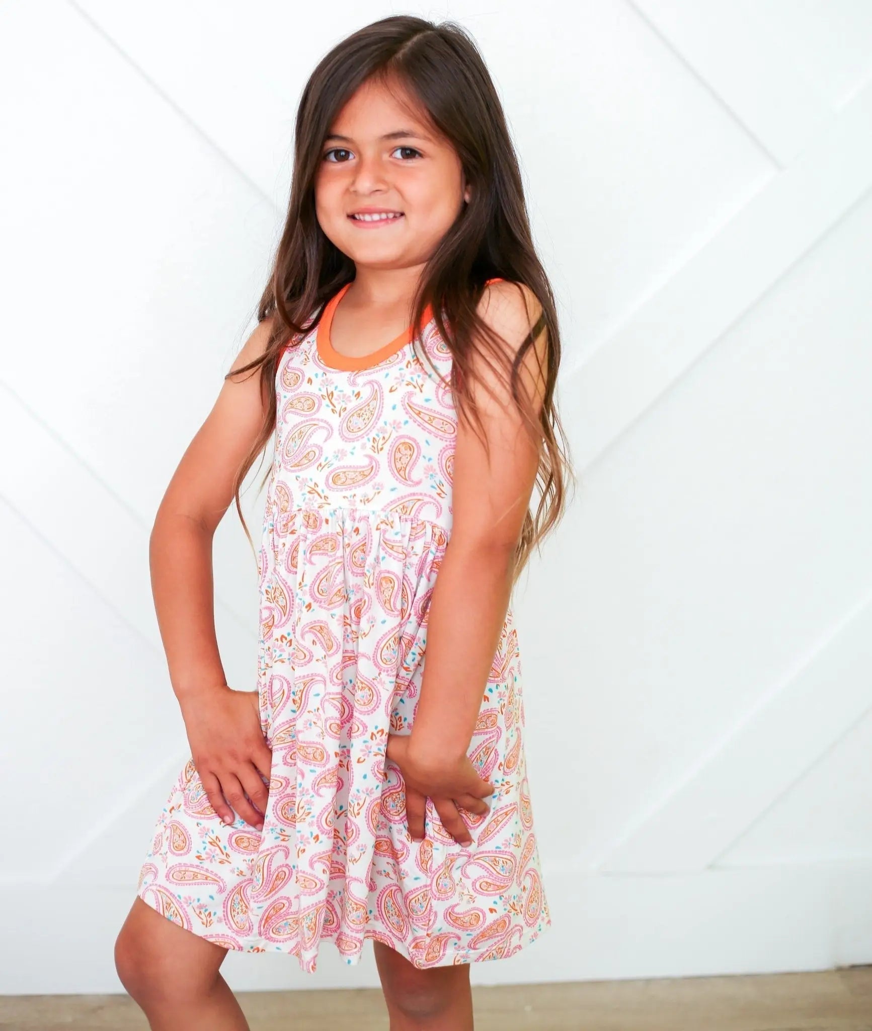 Bestaroo Bestaroo Paisley Racerback Toddler Dress Soft Bamboo Fabric With Long Sleeves - 