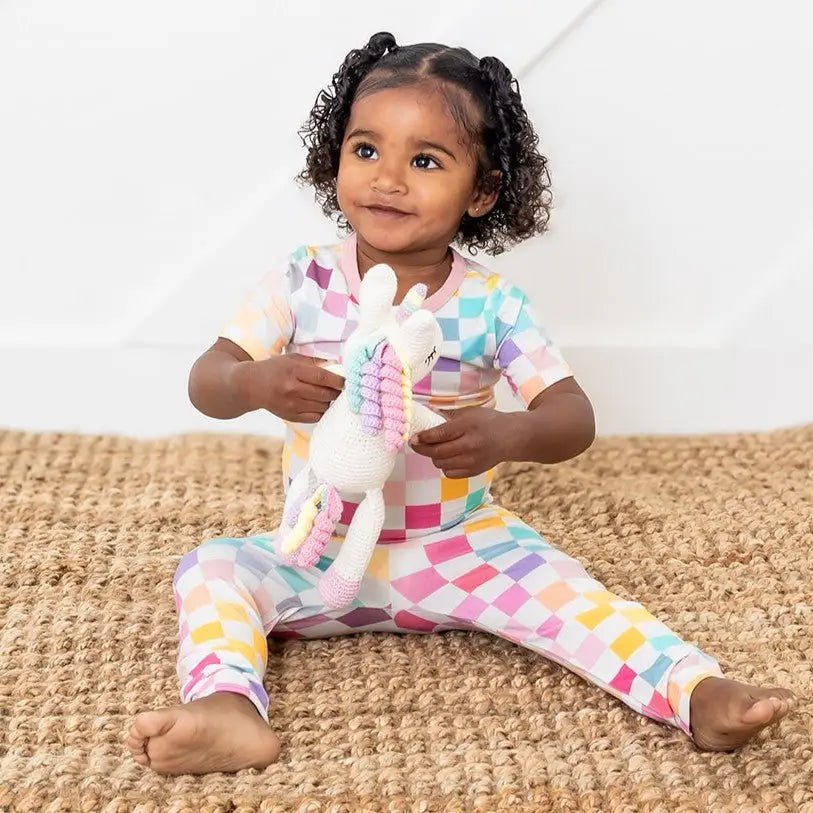 Bestaroo Bestaroo Pastel Checks Short Sleeve Kids Pajamas Bamboo Sleepwear - 