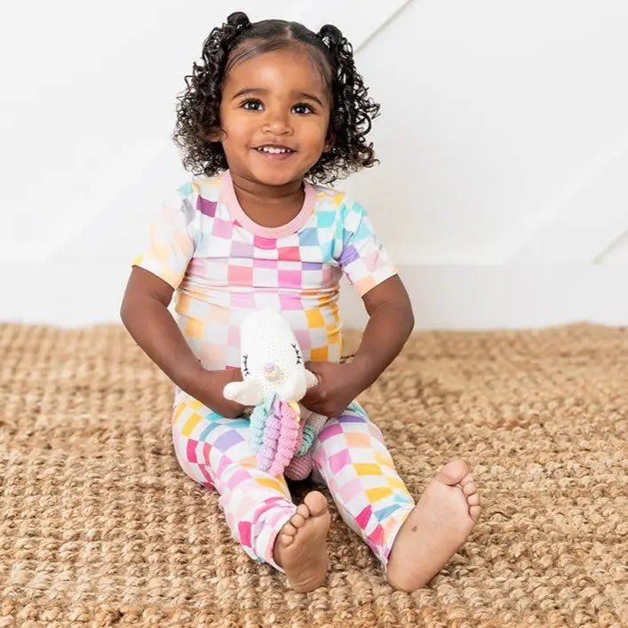 Bestaroo Bestaroo Pastel Checks Short Sleeve Kids Pajamas Bamboo Sleepwear - 