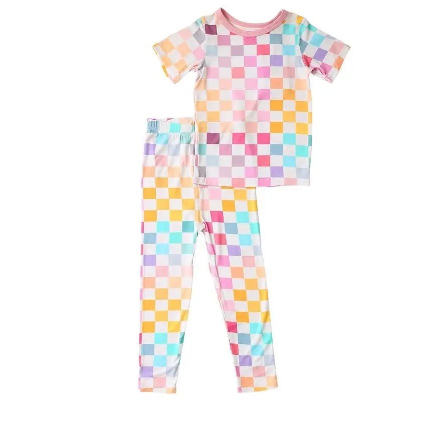 Bestaroo Bestaroo Pastel Checks Short Sleeve Kids Pajamas Bamboo Sleepwear - 