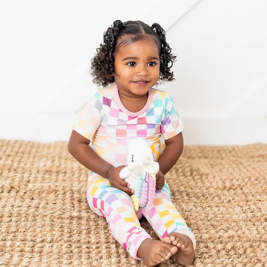 Bestaroo Bestaroo Pastel Checks Short Sleeve Kids Pajamas Bamboo Sleepwear - 