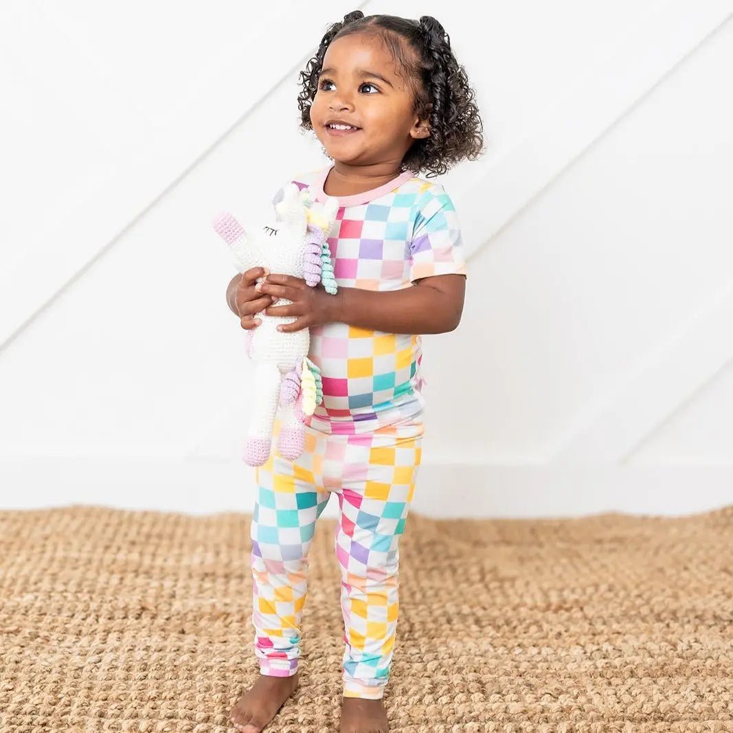 Bestaroo Bestaroo Pastel Checks Short Sleeve Kids Pajamas Bamboo Sleepwear - 