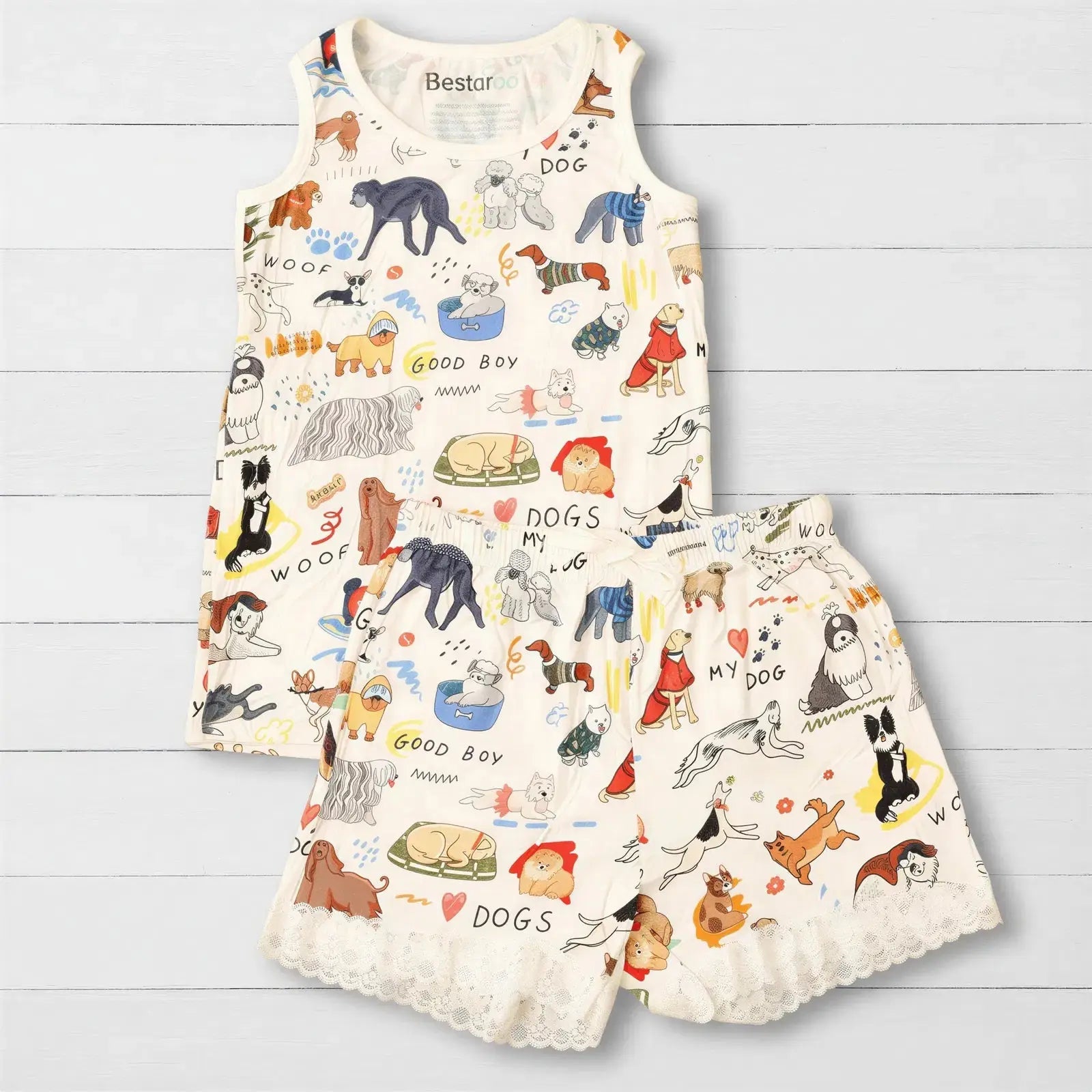 Bestaroo Bestaroo Puppy Pals White Mom Pajama Shorts Set Loungewear - 