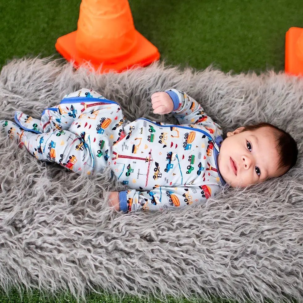 Bestaroo Bestaroo Tiny Trucker Footie Bamboo Baby Onesie With Dual Zipper - 