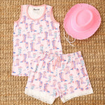 Giddy Up Mom Shorts set - White, Pink, Nightwear, Sleeveless shirt, Active Shorts | Everetts Place