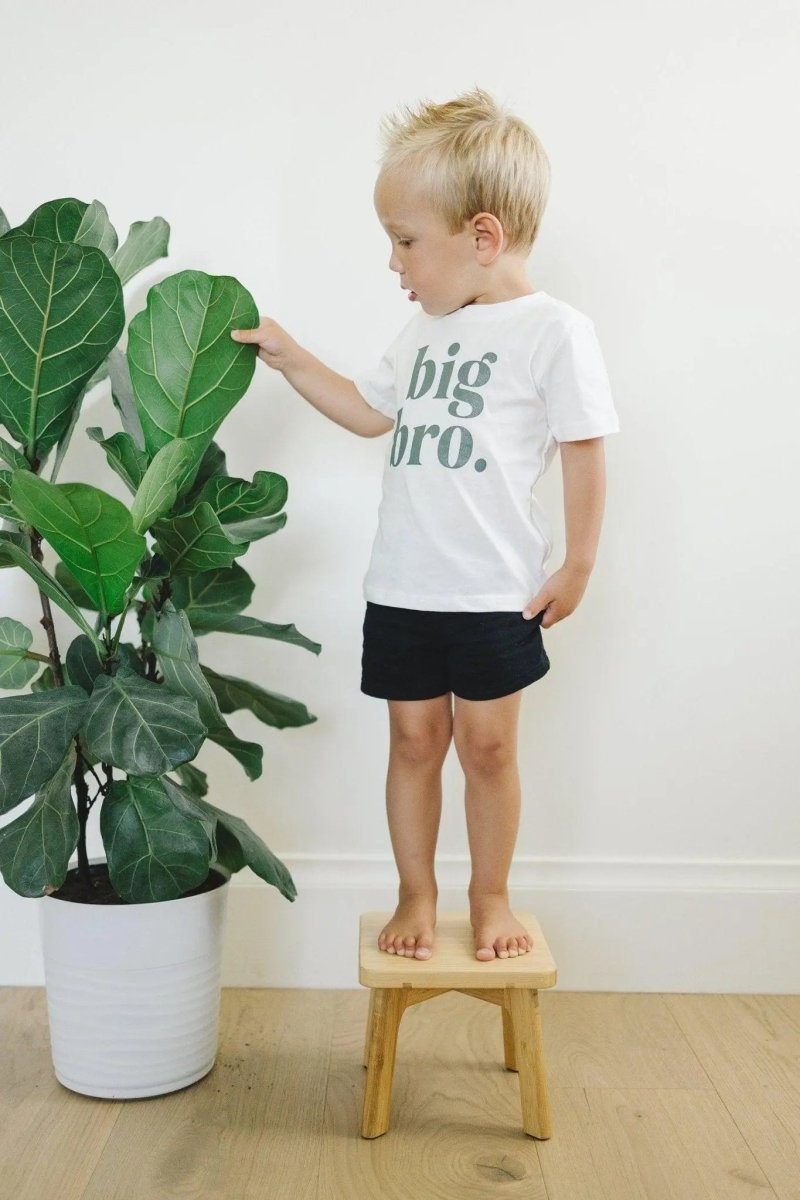 Little Joy Co. Big Bro Graphic Tee White Cotton With Green Ink Design - Everetts Place Boutique - 