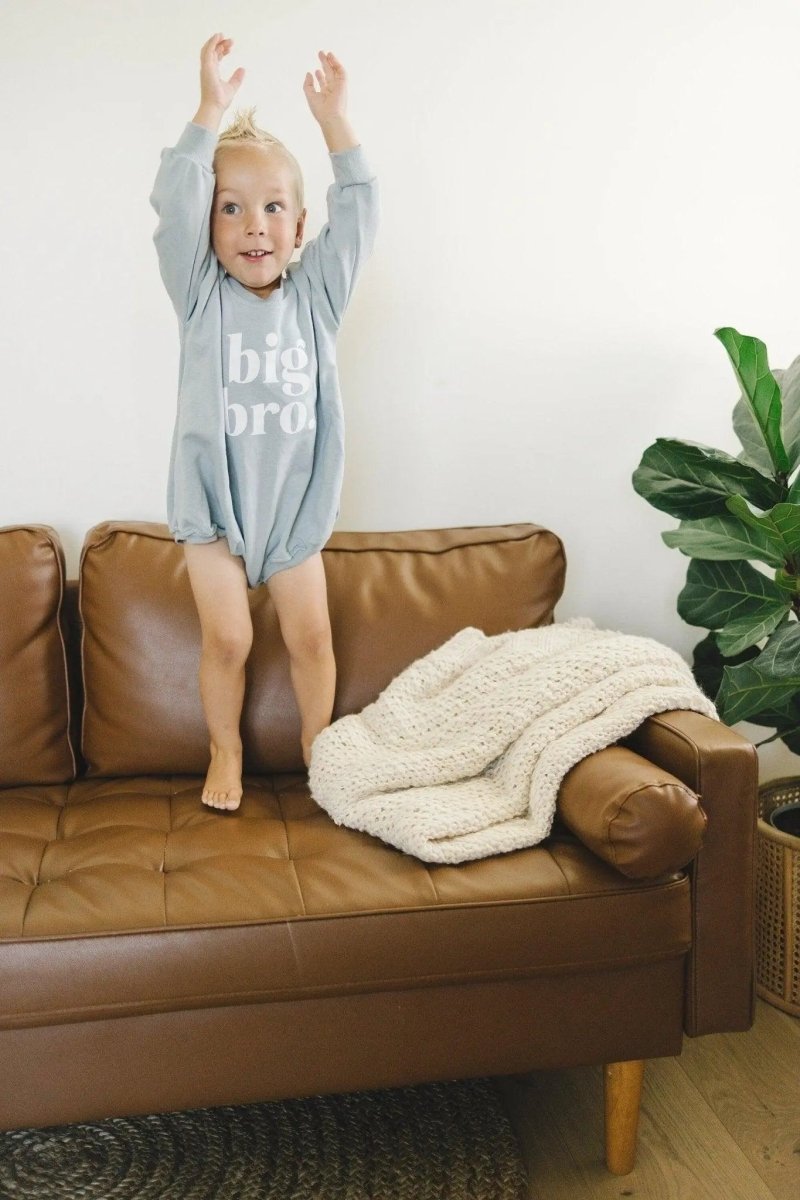 Little Joy Co. Big Bro Sweatshirt Romper Oversized Snaps at Crotch - Everetts Place Boutique - 