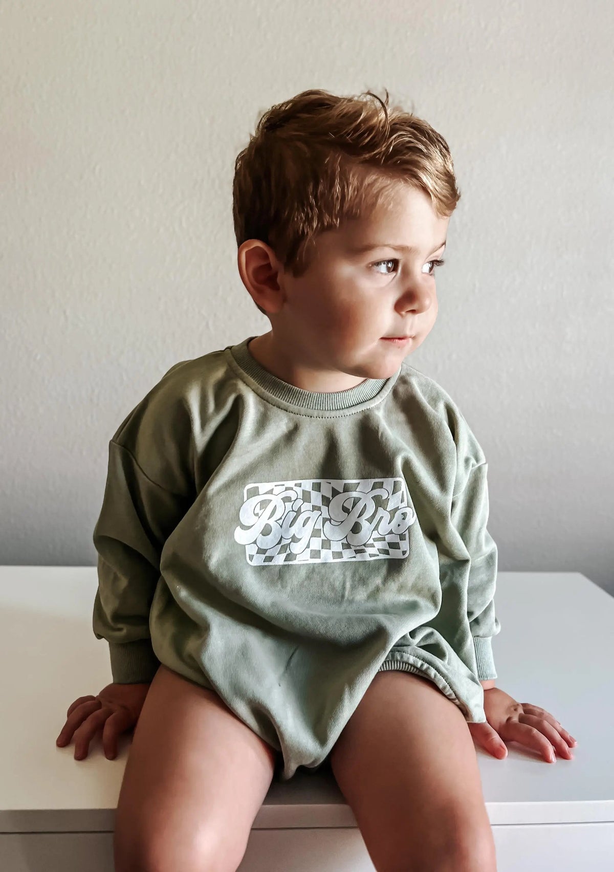 Little Joy Co. Big Brother Checkered Sweatshirt Romper: Baby Boy Outfit - 