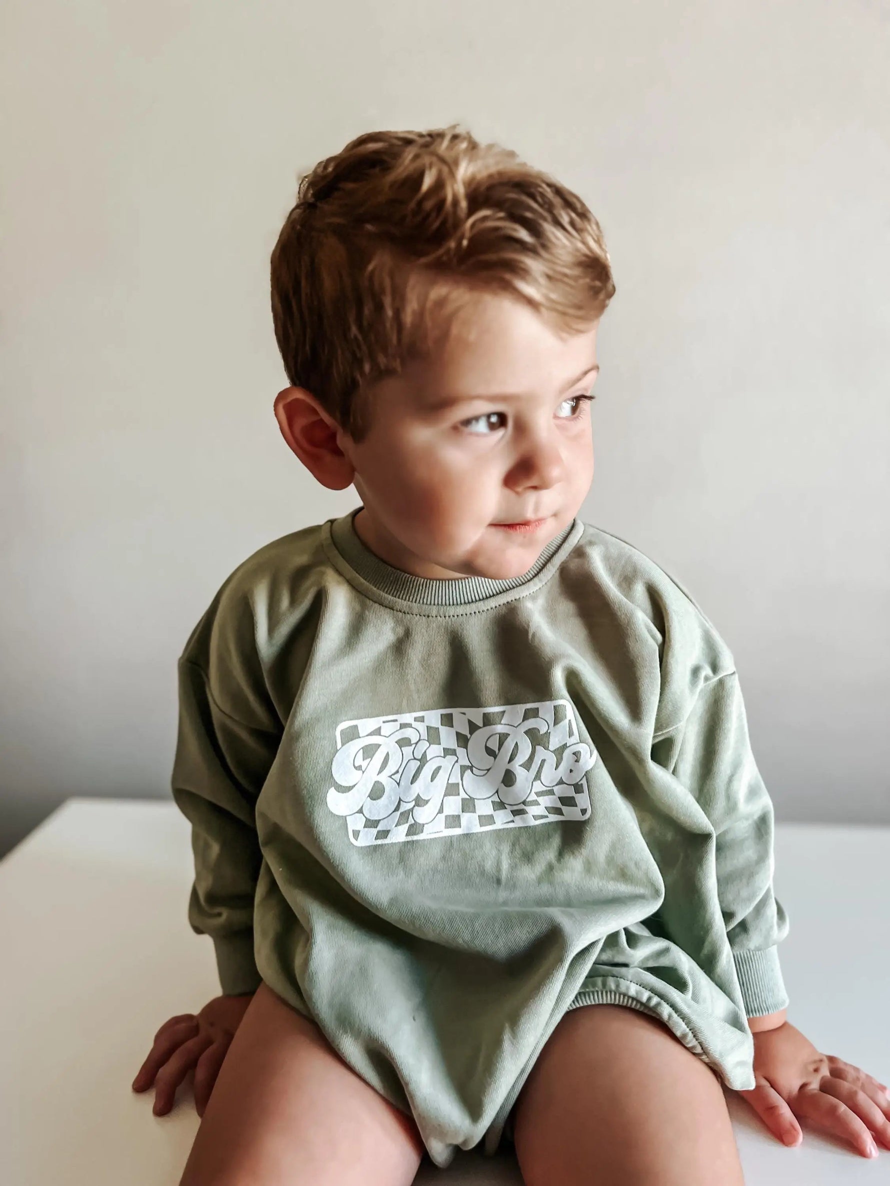 Little Joy Co. Big Brother Checkered Sweatshirt Romper: Baby Boy Outfit - 