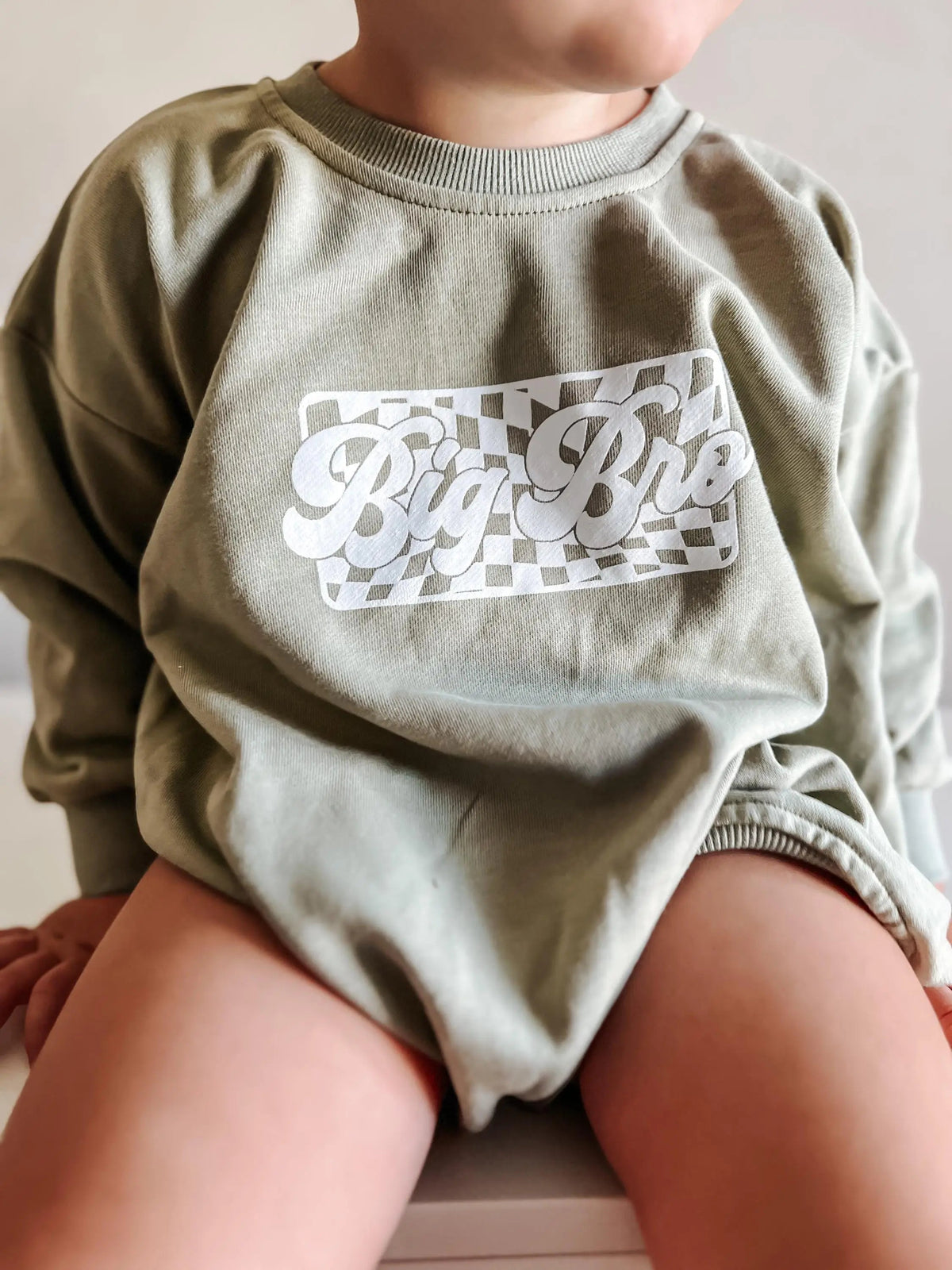 Little Joy Co. Big Brother Checkered Sweatshirt Romper: Baby Boy Outfit - 
