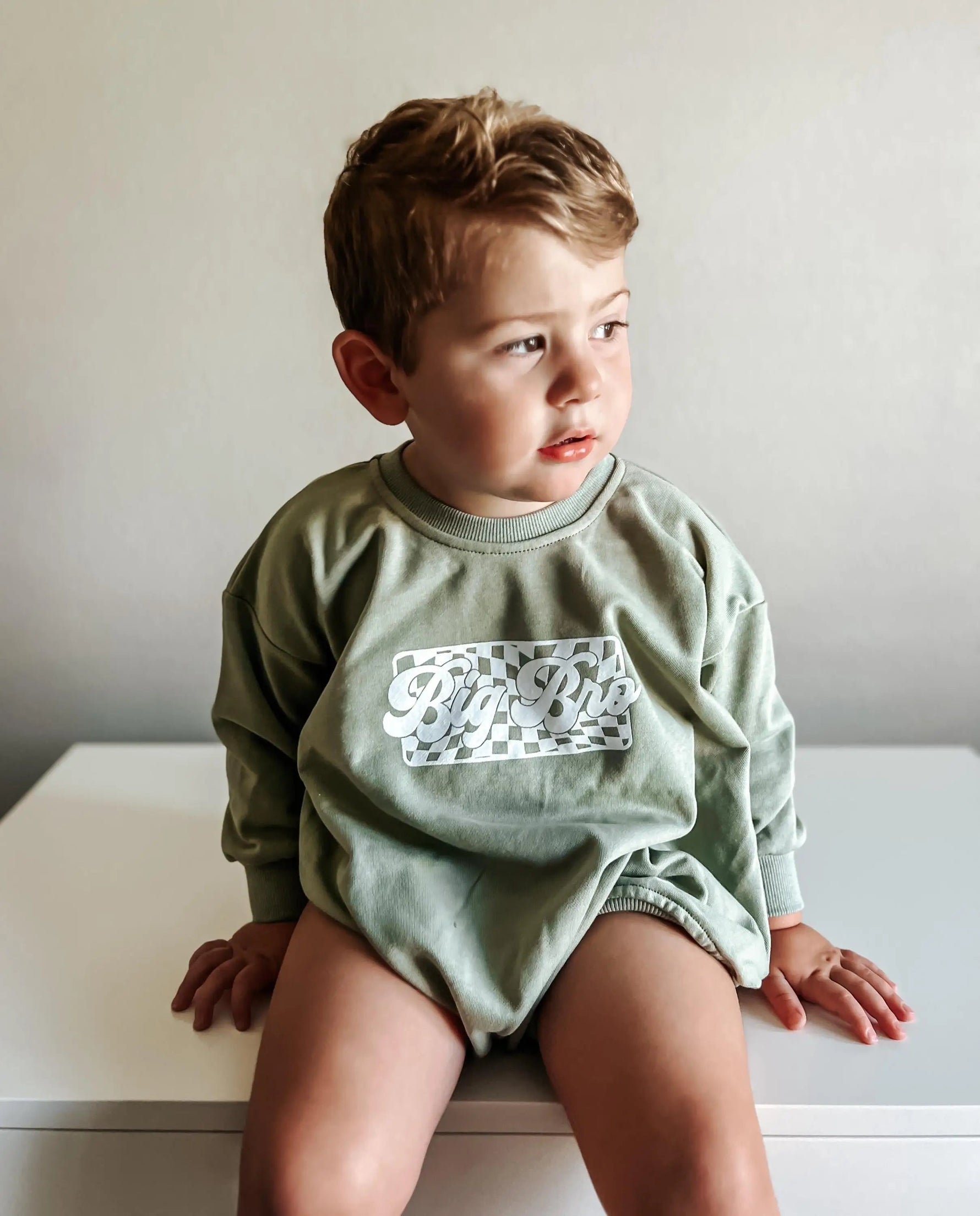 Little Joy Co. Big Brother Checkered Sweatshirt Romper: Baby Boy Outfit - 
