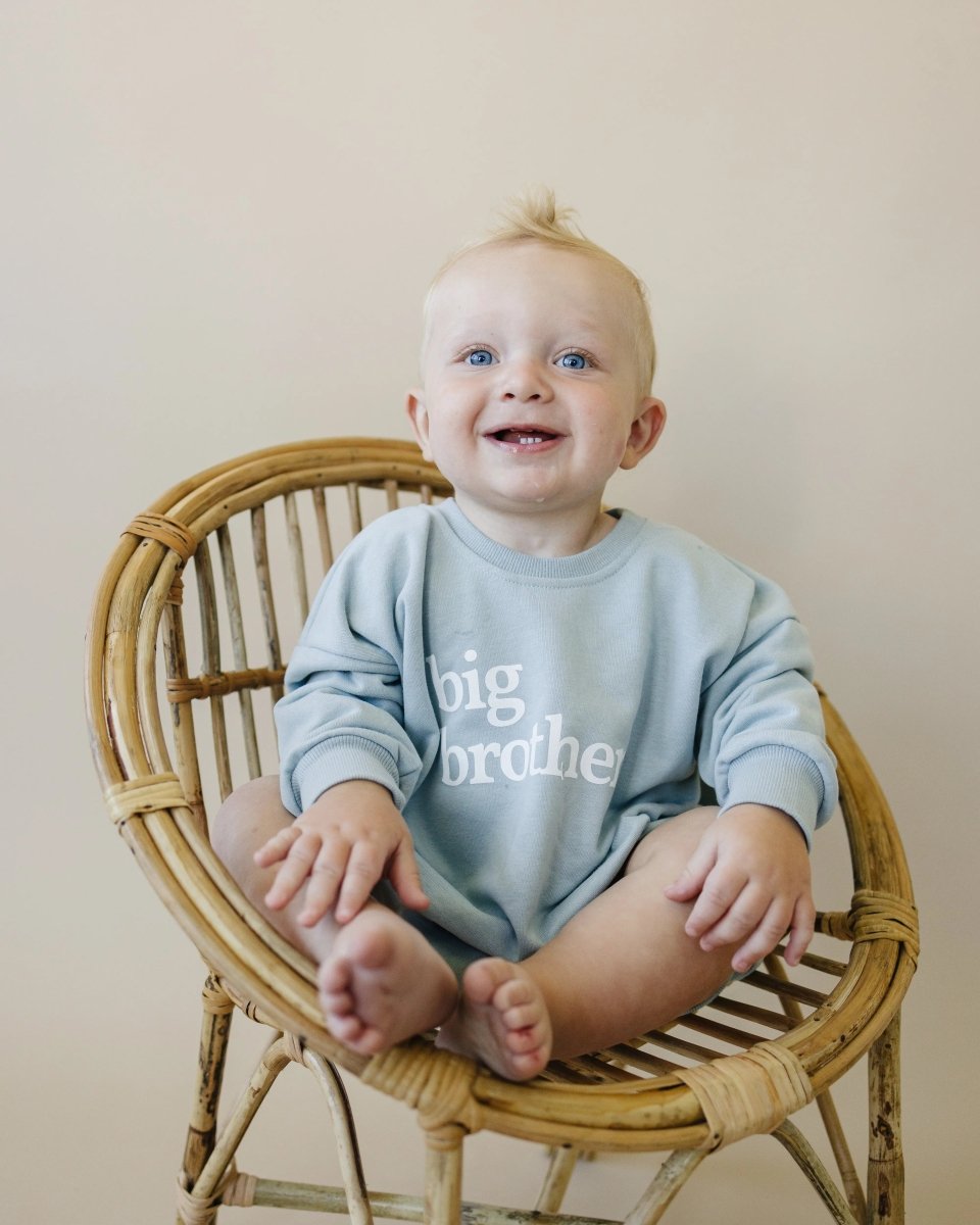Little Joy Co. Big Brother Graphic Sweatshirt Romper Oversized With Snaps - Everetts Place Boutique - 